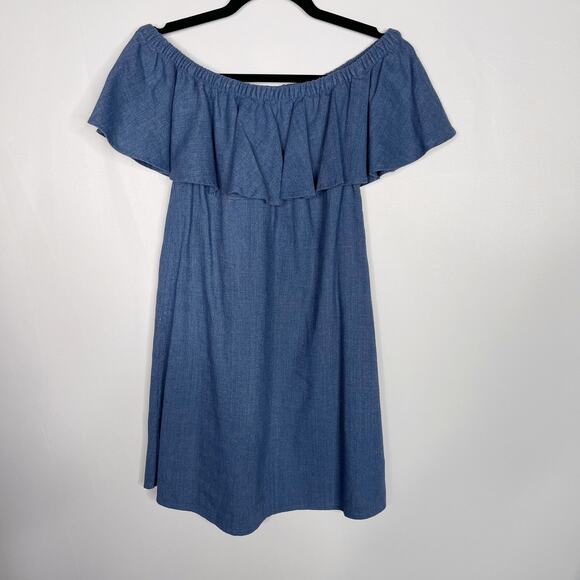 Madewell XS Blue Rio Cover Up Dress in Chambray Linen Off The Shoulder Textural - Picture 2 of 8